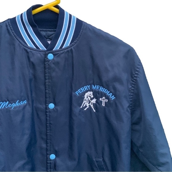 Vintage 80s Perry Meridian High School Jacket Satin Bomber - Picture 3 of 6